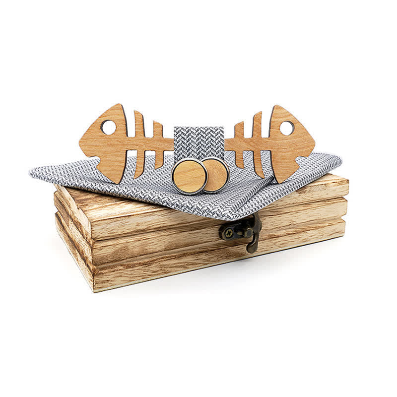 3Pcs Men's Fishbone Wooden Bow Tie Set - Gray - image 8