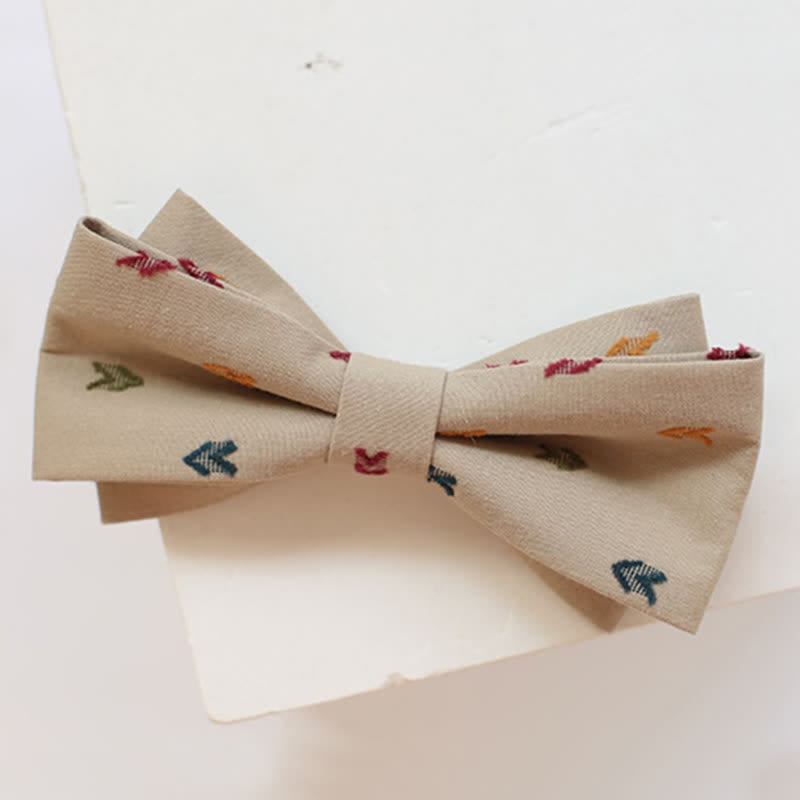 Men's Khaki Embroidery Arrows Bow Tie - Flat - image 6