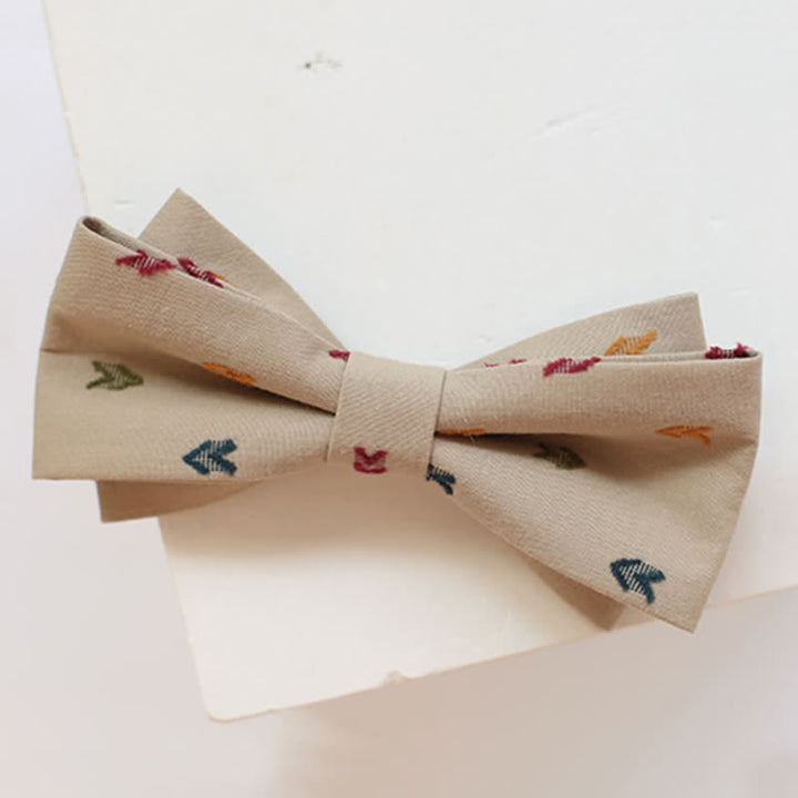 Men's Khaki Embroidery Arrows Bow Tie - Flat - image 6