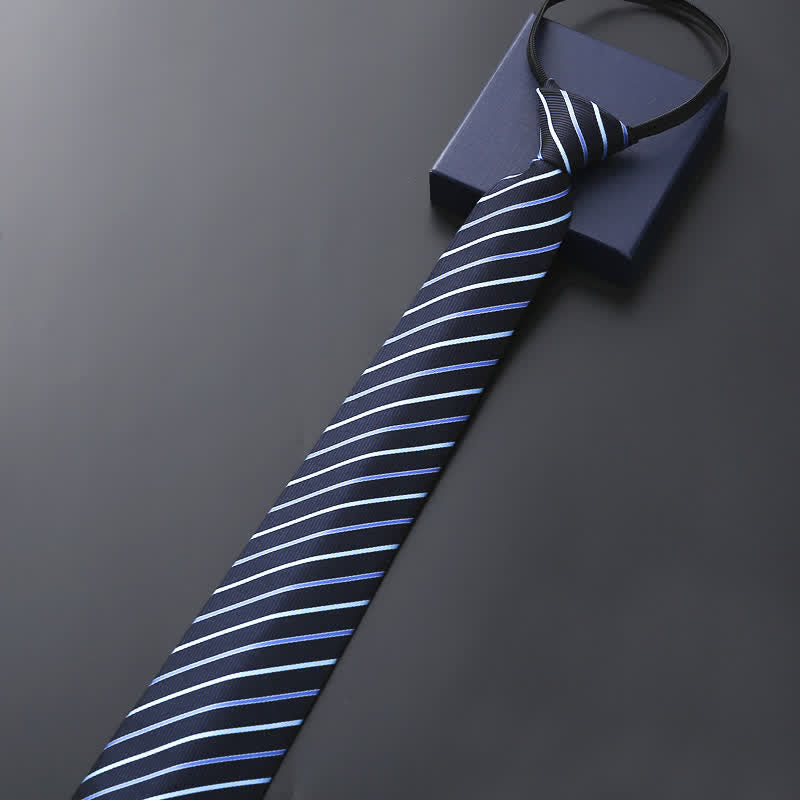 Men's Blue Series Zipper Tie Business Necktie - Navy Striped - image 2