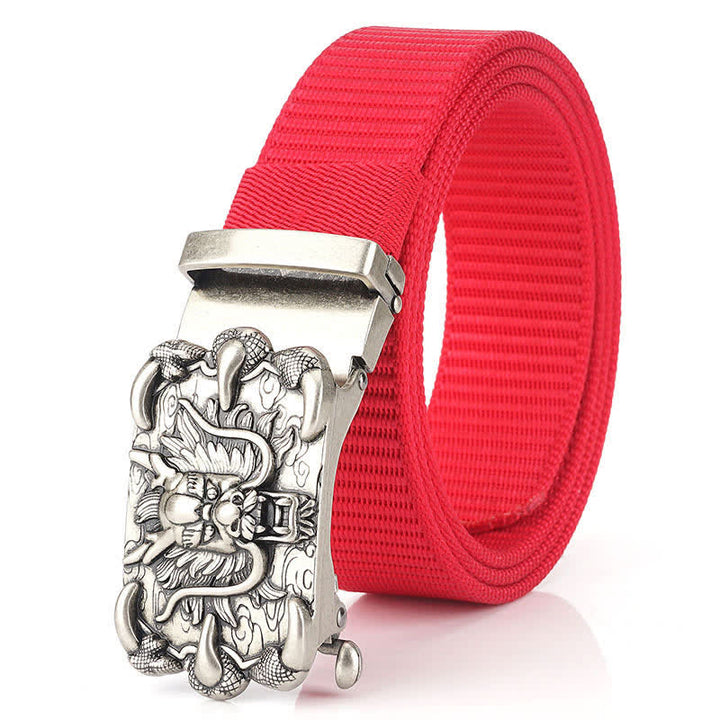 Men's Casual Dragon Decor Nylon Belt - Red / Silver - 48" - image 14