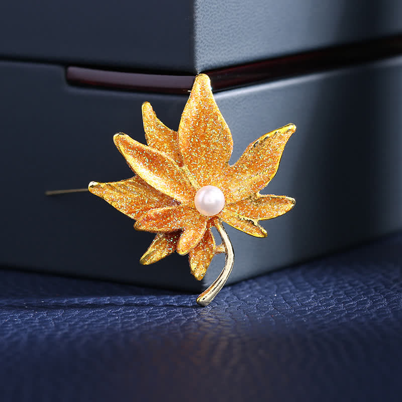 Women's Maple Leaf Pearl Brooch - Yellow - image 0