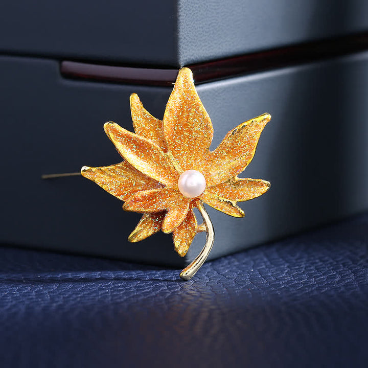 Women's Maple Leaf Pearl Brooch - Yellow - image 0
