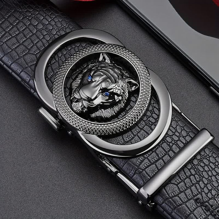 Men's Snake Pattern Leopard Head Buckle Leather Belt - image 3