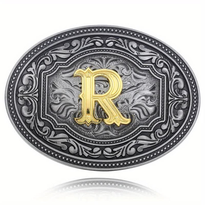 DIY Unisex Hip Hop Initial Letter Embossment Buckle Leather Belt - image 2