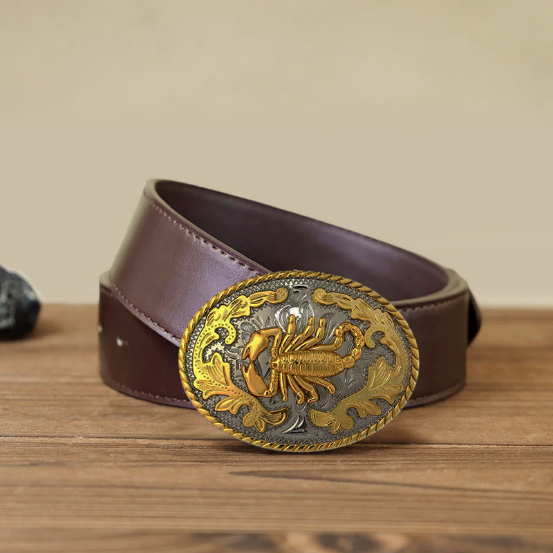 Men's DIY Golden Scorpion Buckle Leather Belt - Oval - Brown PU Belt (40) - image 14