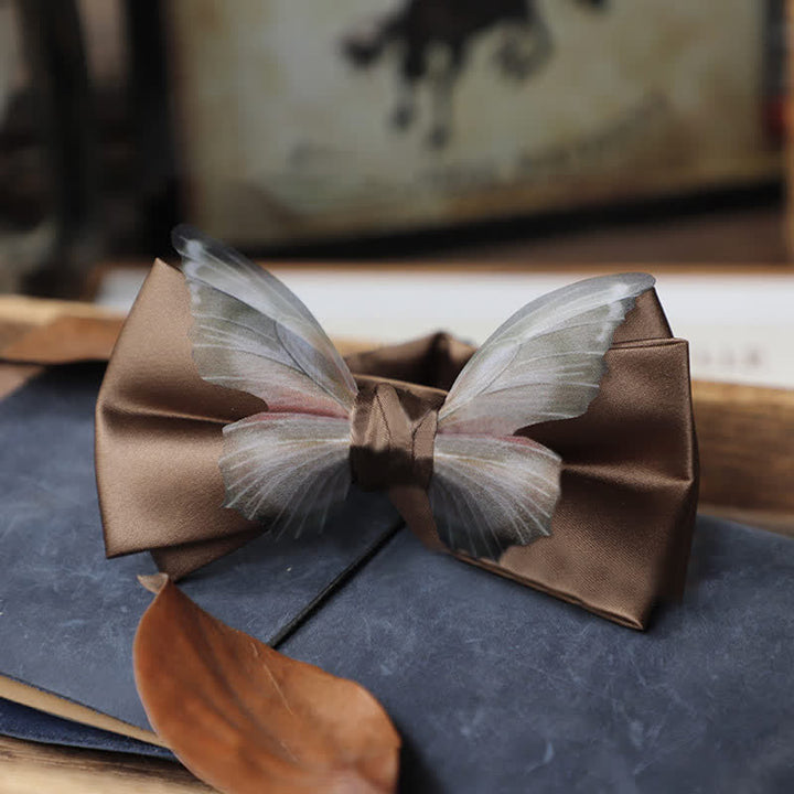 Men's Vintage Organza Butterfly Bow Tie Pocket Square Set - Coffee - Bow Tie - image 15