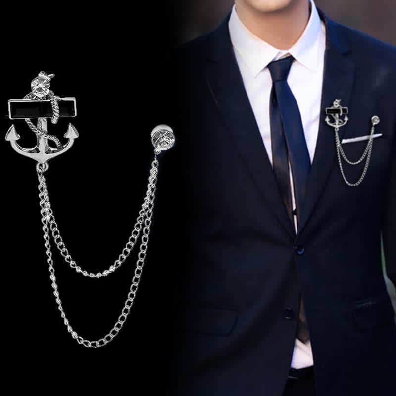 Men's Black Gem Anchor Chain Brooch - image 0