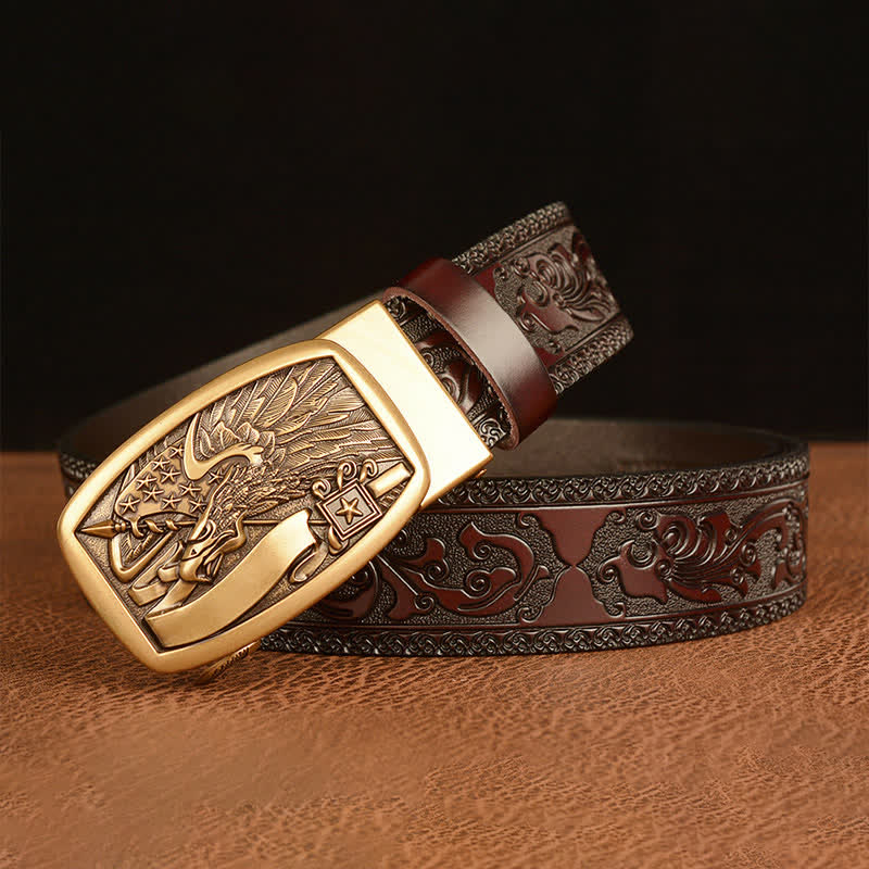 Men's American Flag Hawk Eagle Leather Belt - image 1