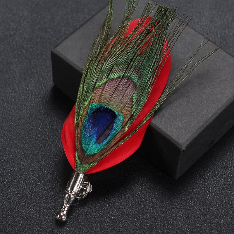 Wedding Natural Feather Buttonhole Brooch - Red - image 4