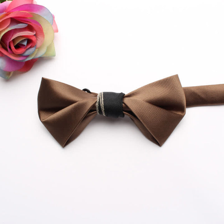 Men's Classic Glossy Solid Colored Bow Tie - Coffee - image 10