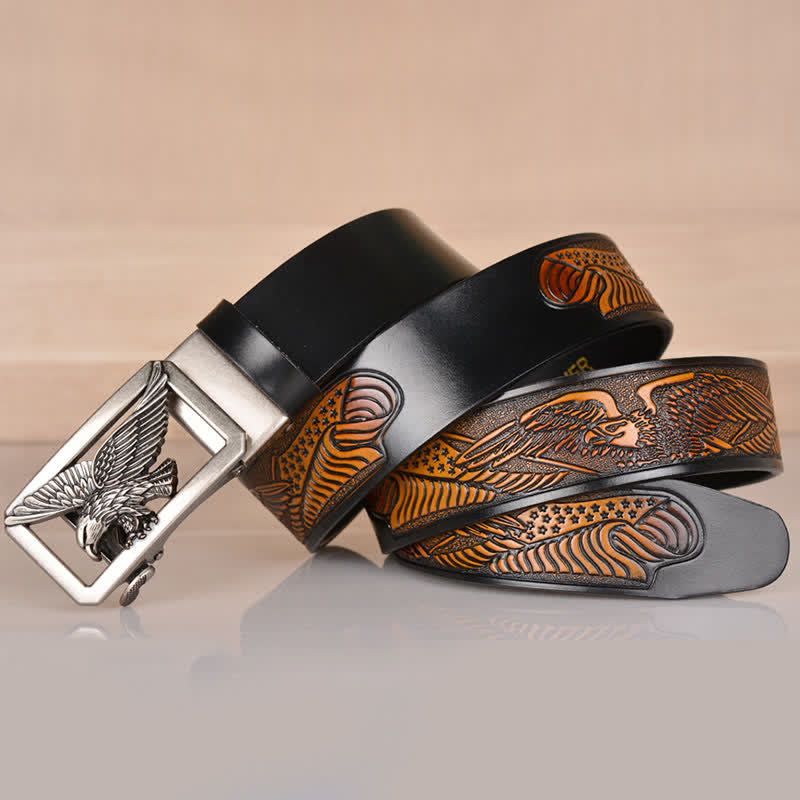 Men's Hollow Eagle Buckle Embossed Leather Belt - image 21