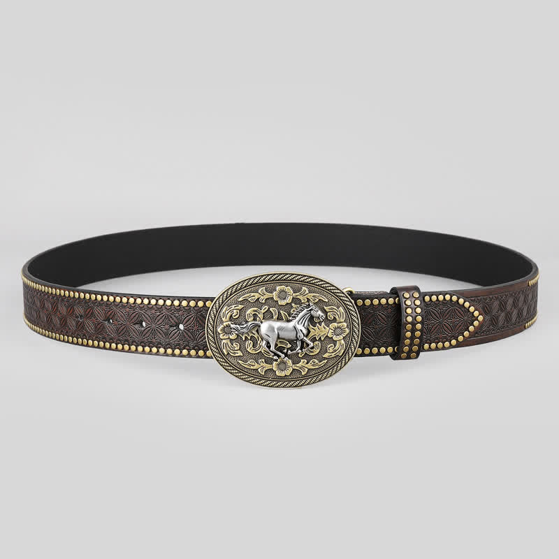 Men's Strong Horse Floral Buckle Leather Belt - image 2