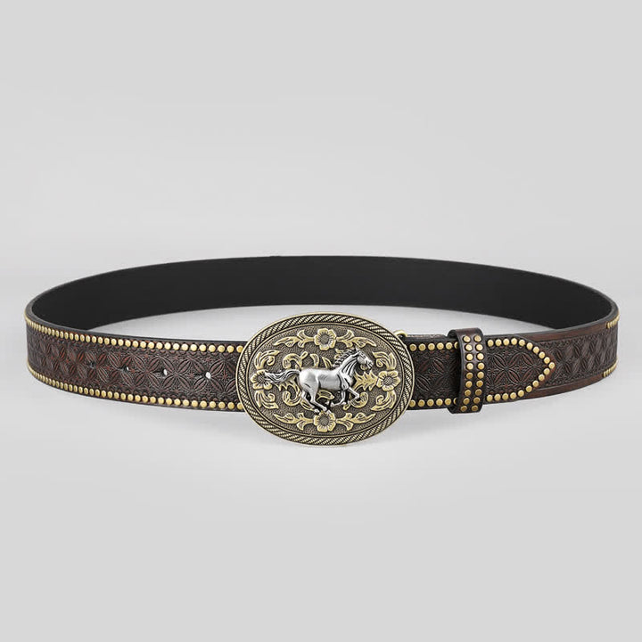 Men's Strong Horse Floral Buckle Leather Belt - image 2