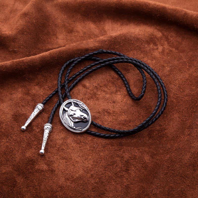 Western Ethnic Embossed Horse Head Bolo Tie - image 2