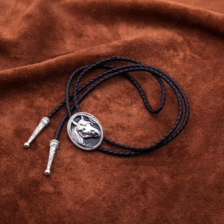 Western Ethnic Embossed Horse Head Bolo Tie - image 2