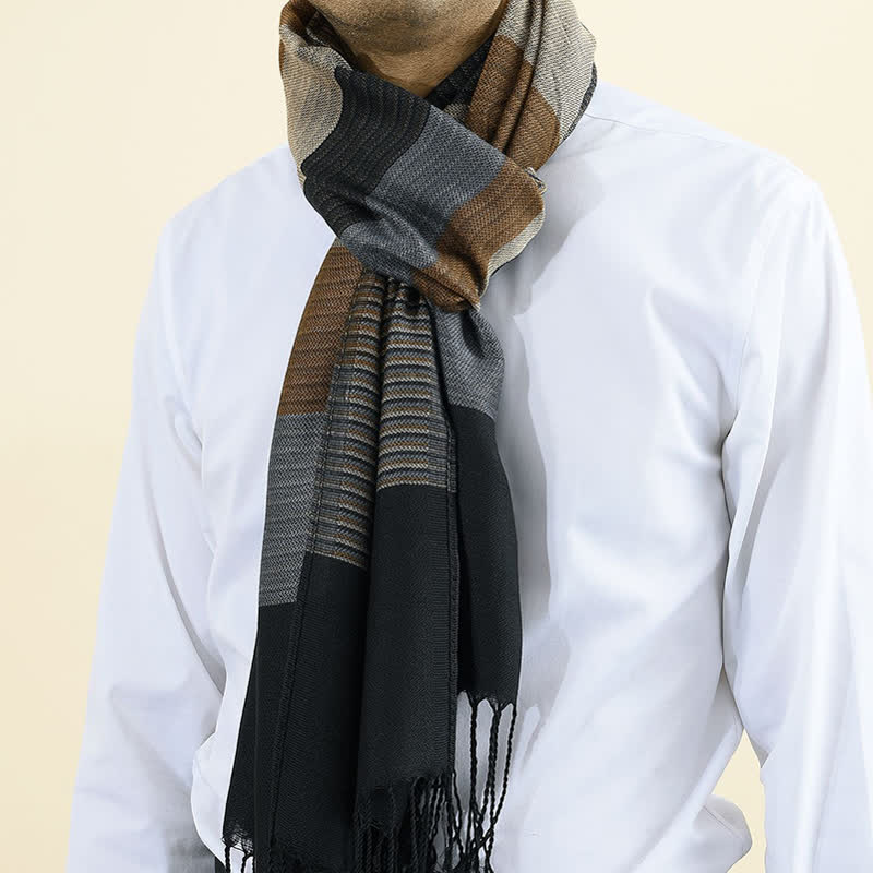 Men's Classical Striped Double-sided Tassel Scarf - image 2