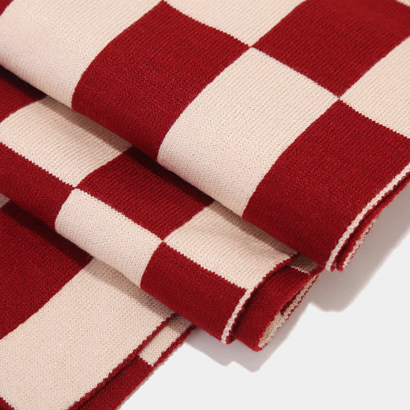 3Pcs Unisex Checkerboard Plaid Hat Scarf Gloves Set - image 9