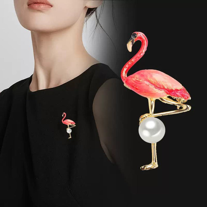 Women's Enameled Flamingo With Pearl Brooch - image 1