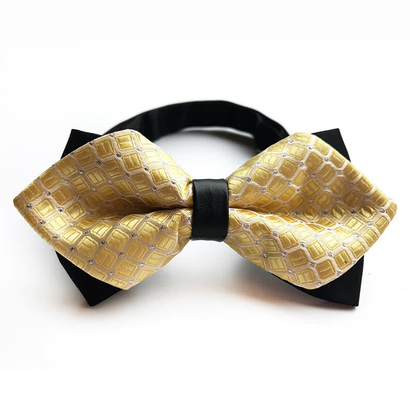 Men's Dotted Diamond Double-layer Pointy Bow Tie - Yellow - image 4