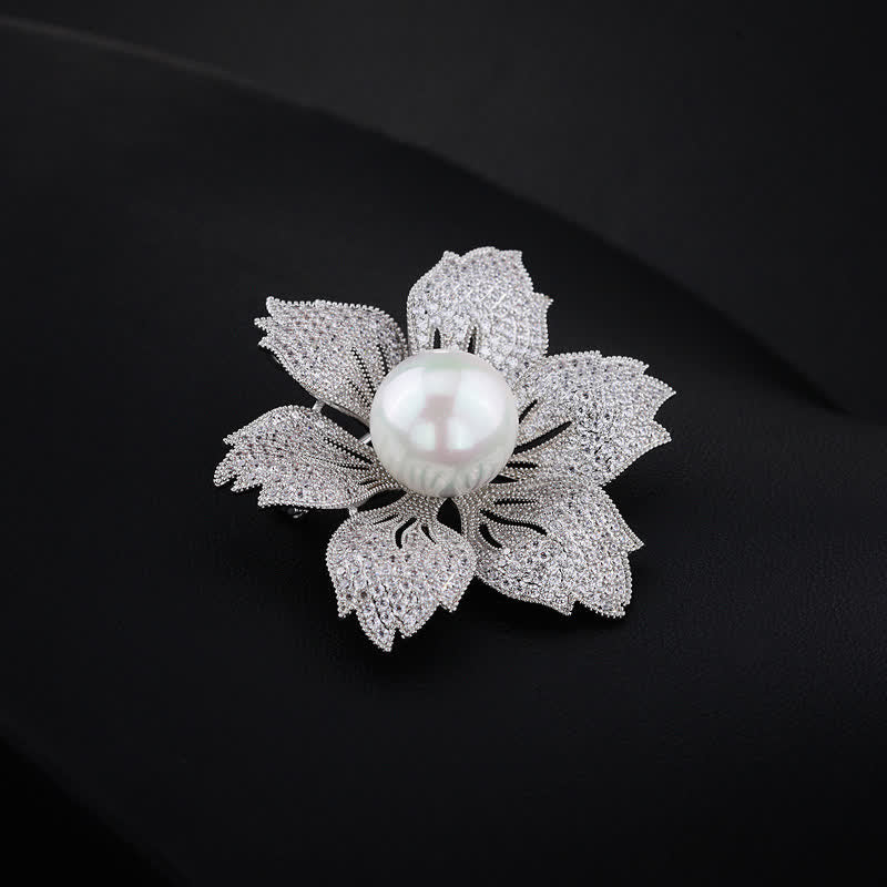 Women's Bright Pearl Luxury Bauhinia Brooch - Silver & White - image 8