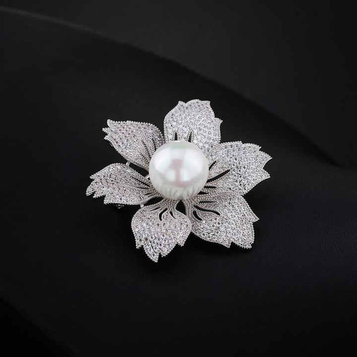 Women's Bright Pearl Luxury Bauhinia Brooch - Silver & White - image 8