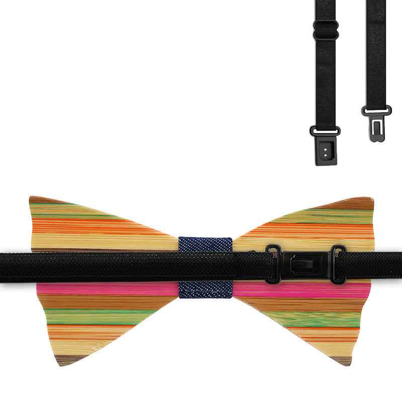 2Pcs Men's Rainbow Wrinkle Wooden Bow Tie Set - image 6