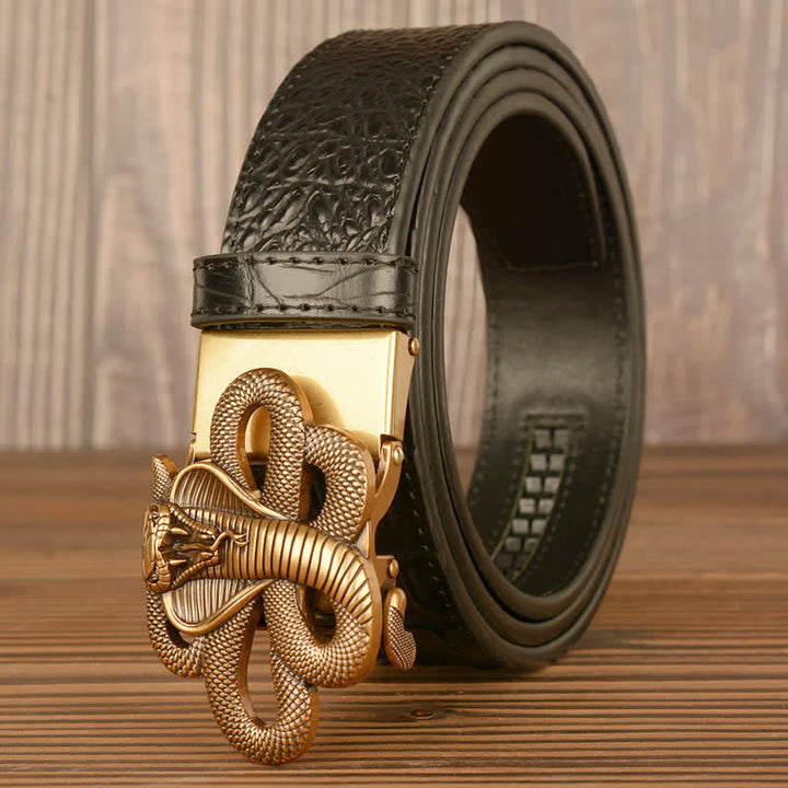 Men's Curled Cobra Alligator Pattern Leather Belt - Gold & Black - 46 - image 1
