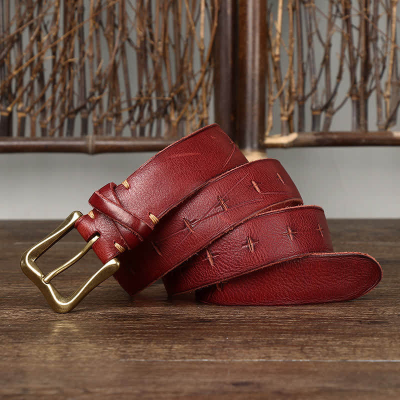 Men's Vintage Carving Crack Leather Belt - image 13