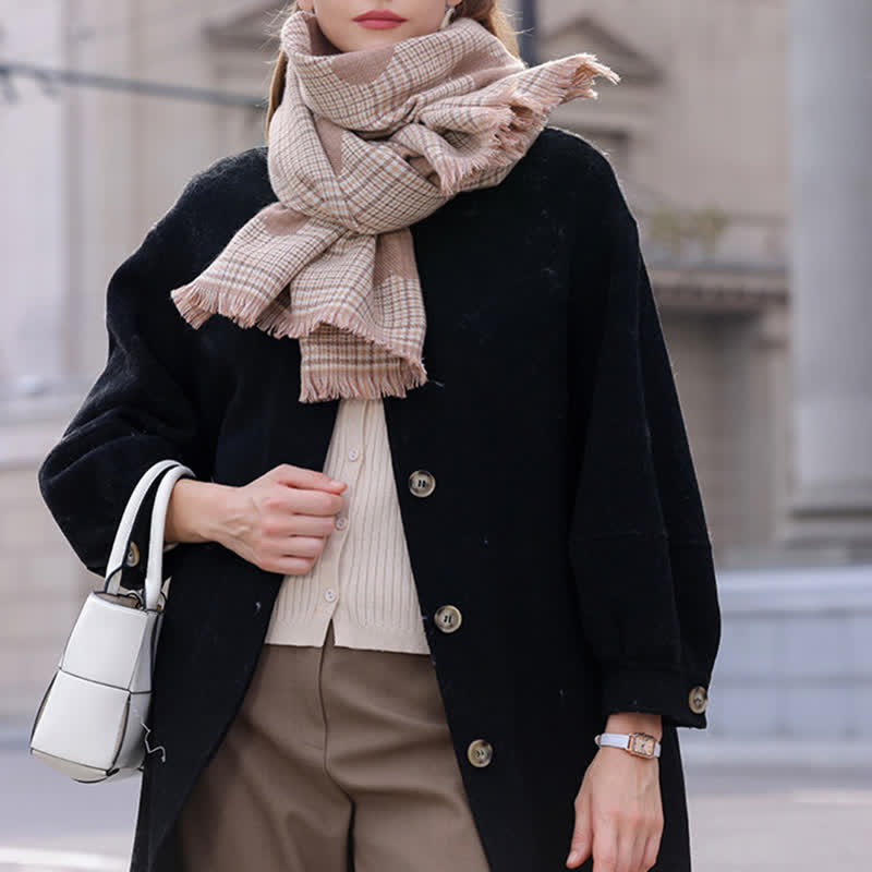 Women's Dual-sided Color Block Heart Plaid Scarf - image 1
