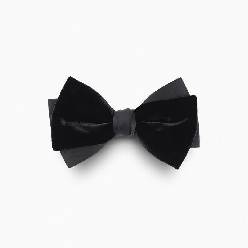 Men's Velvet Double Layers Bow Tie - Black - image 4