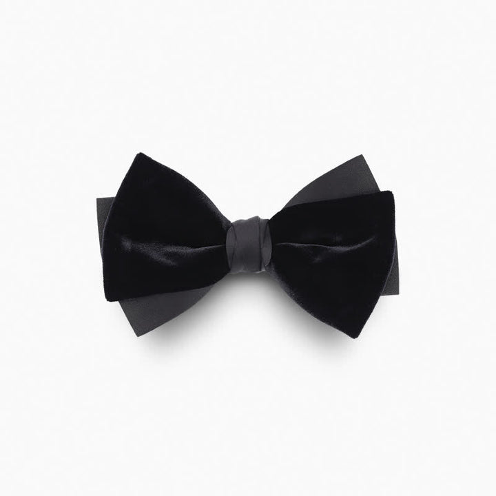 Men's Velvet Double Layers Bow Tie - Black - image 4