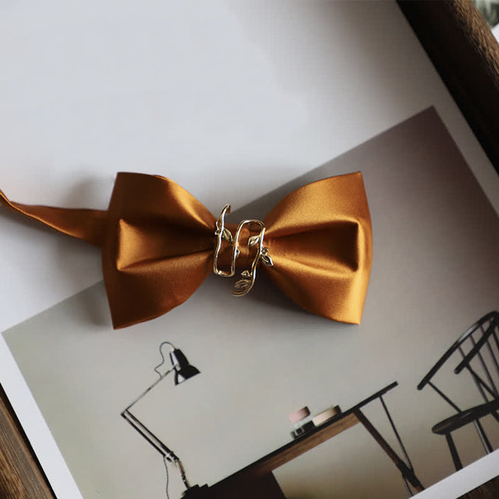 Men's Gold Vine Leaf Silky Sateen Bow Tie - Yellow - image 11