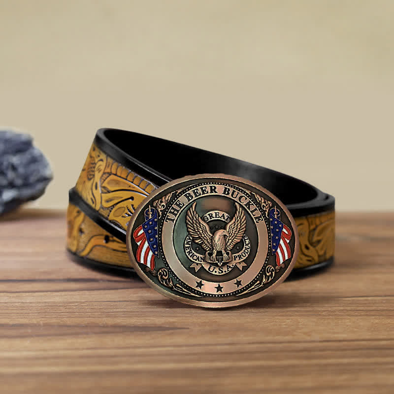 Men's DIY Eagle USA Flag Creative Beer Holder Buckle Leather Belt - Copper - SandyBrown Belt (40) - image 30