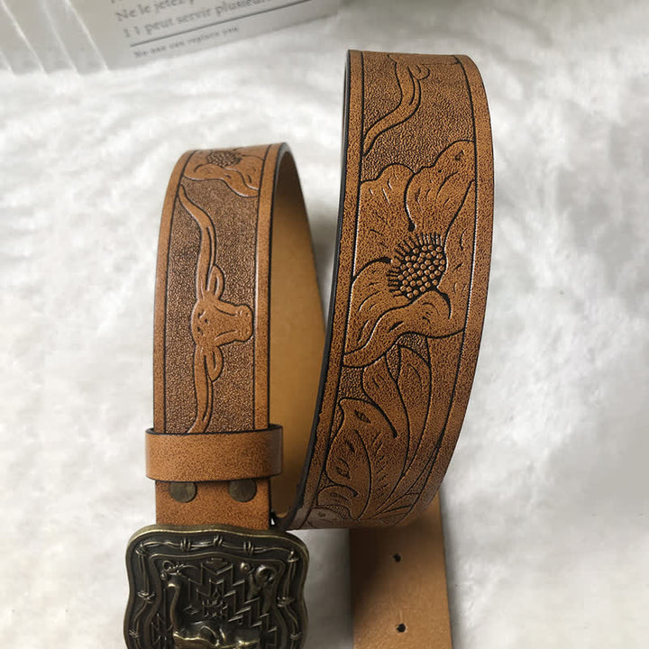 Men's Western Totem Bull Head Leather Belt - image 5