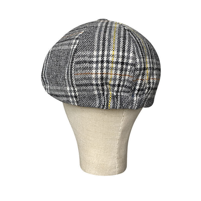 Gray Plaid Yellow Stripes Newsboy Beret Cap - image 4