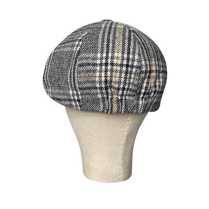 Gray Plaid Yellow Stripes Newsboy Beret Cap - image 4