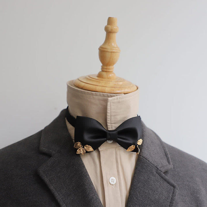Men's Leaves Garden Wedding Bow Tie - Black - image 1