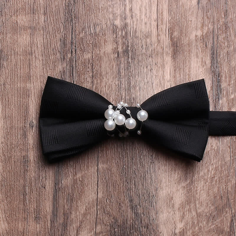 Men's Black Personality Pearls Bow Tie - Solid Black #1 - image 4