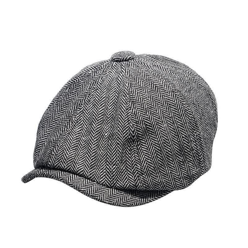 Men's Gentleman Herringbone Pattern Octagonal Beret Cap - Gray - Adjustable (about 21 5/8"-23 1/4") - image 5