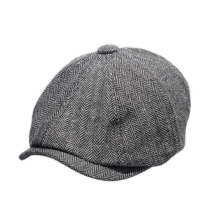 Men's Gentleman Herringbone Pattern Octagonal Beret Cap - Gray - Adjustable (about 21 5/8"-23 1/4") - image 5