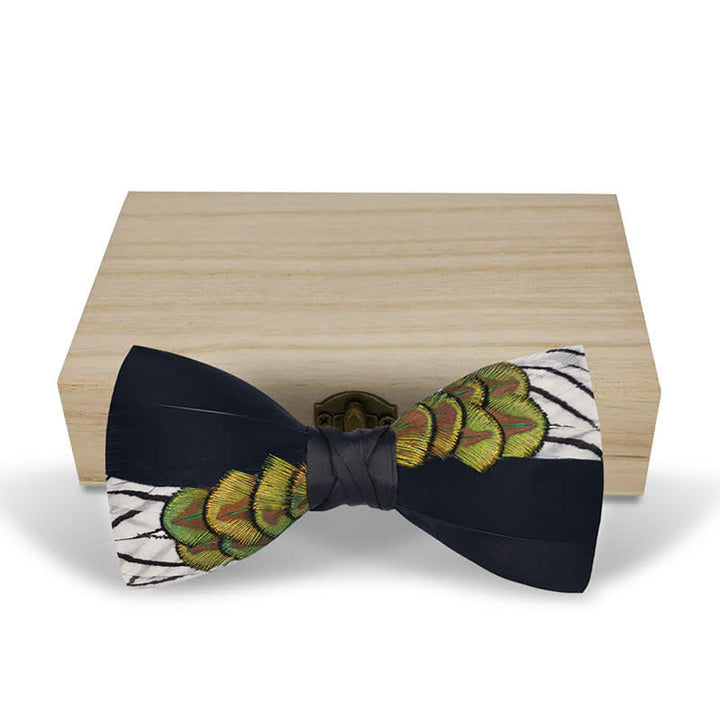 Black & White Patchwork Peacock Feather Bow Tie - image 4