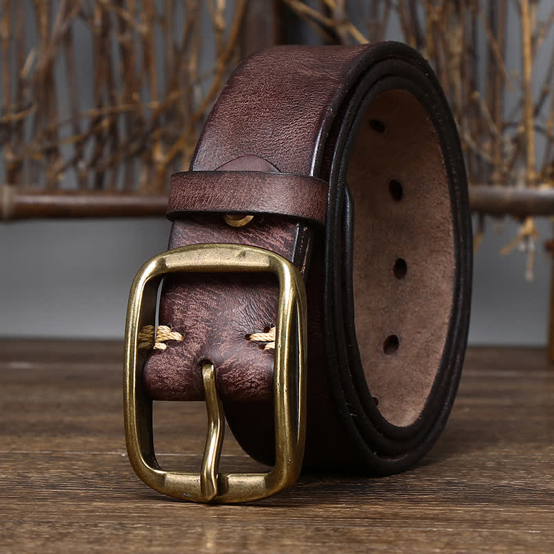 Men's Chic Distressed Cracked Leather Belt - Brown - 44 - image 0