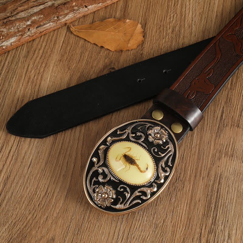 Men's Animal Scorpion Flower Buckle Leather Belt - image 1