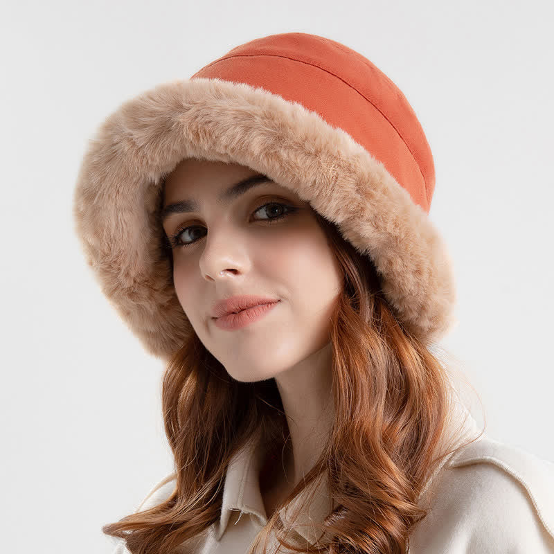 Women's Thickened Warm Plush Brim Bucket Hat - Red - Adjustable (Approx. 21 5/8"-22 7/8") - image 0