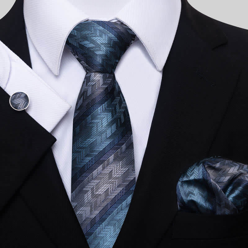 3Pcs Men's Teal & Gray Striped Necktie Set - Teal & Gray - image 0