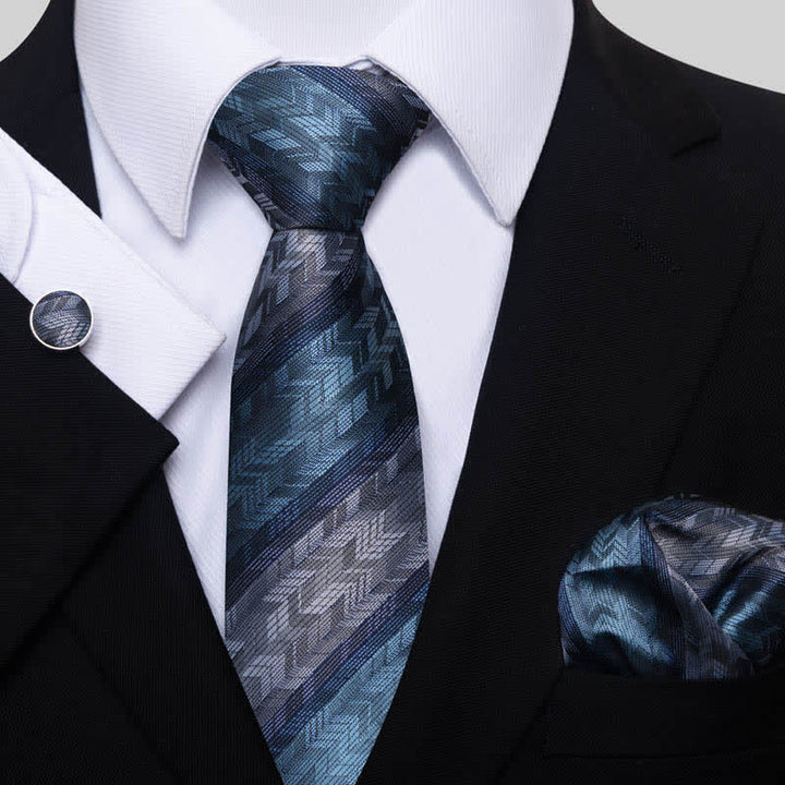 3Pcs Men's Teal & Gray Striped Necktie Set - Teal & Gray - image 0
