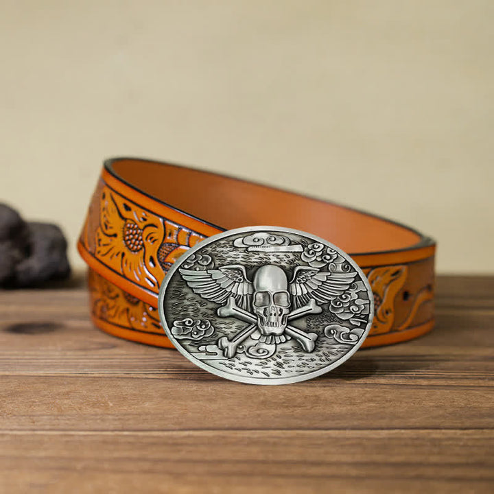 Men's DIY Skull Angel Creative Beer Holder Buckle Leather Belt - Silver - Orange Carved Belt (40) - image 32