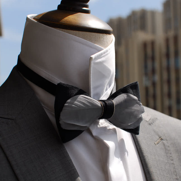 Gray & Black Velvet Feather Bow Tie - image 3