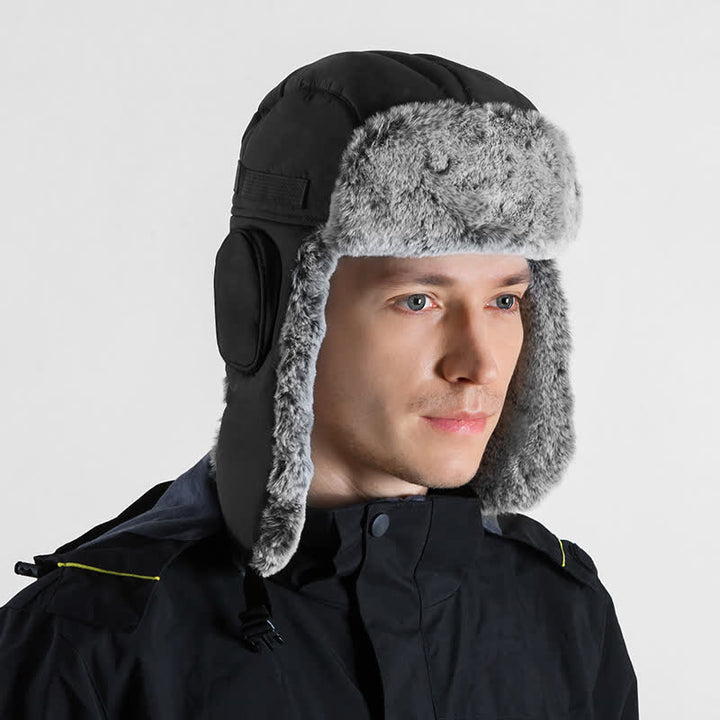 Unisex Outdooor Aviator Cap Faux Fur Trapper Hat Set - Black - Adjustable (22 7/8"-23 5/8") - image 1